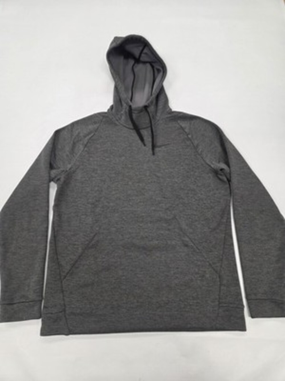 Nike Dri Fit Gray Hooded Sweatshirt Mock Neck Swoosh Size Medium Mens Black
